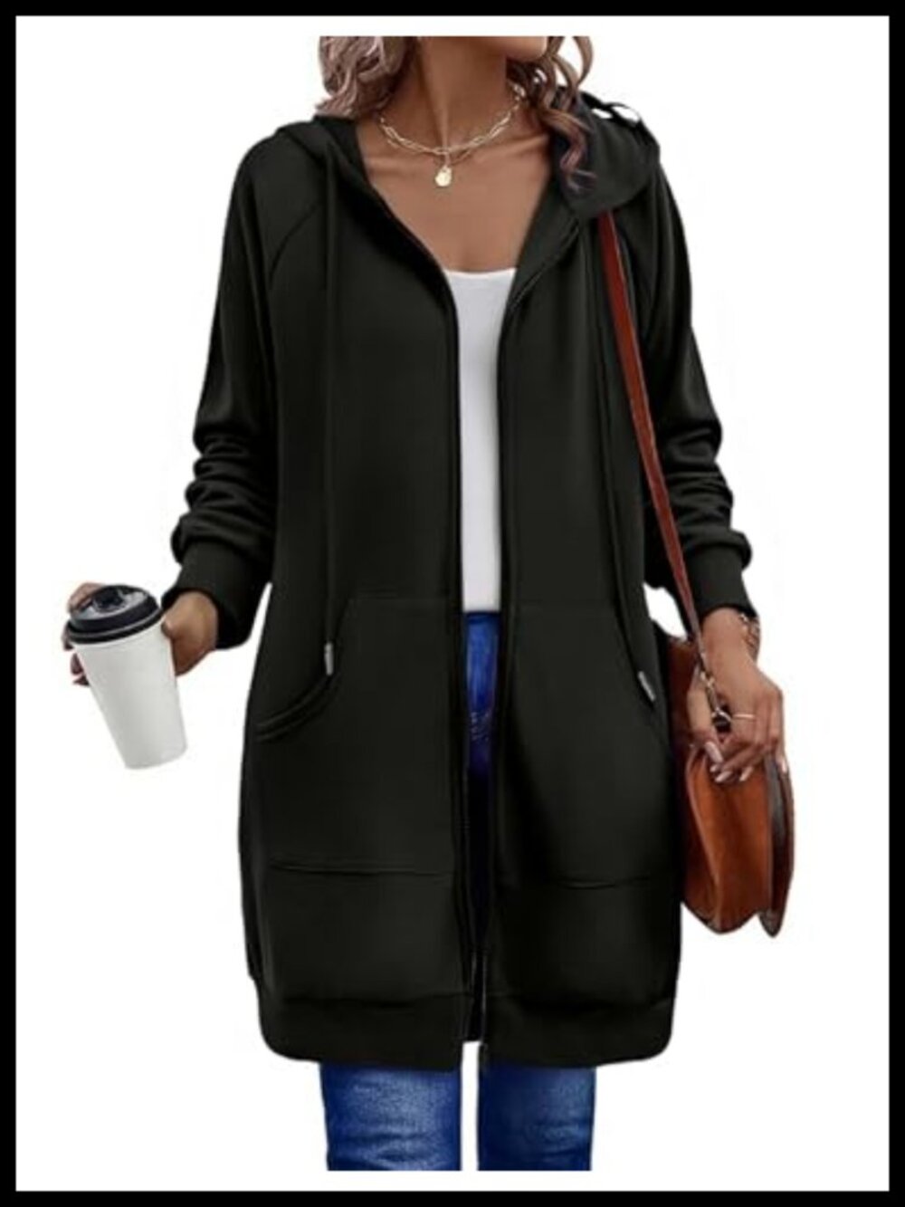 Women's Long Zip Up Hoodie Oversized Tunic Sweatshirt
